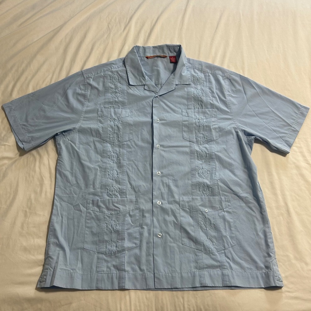 Havanera Co Mens XL Light Blue Guayabera Short Sleeve Embroidered Mexican Shirt‎